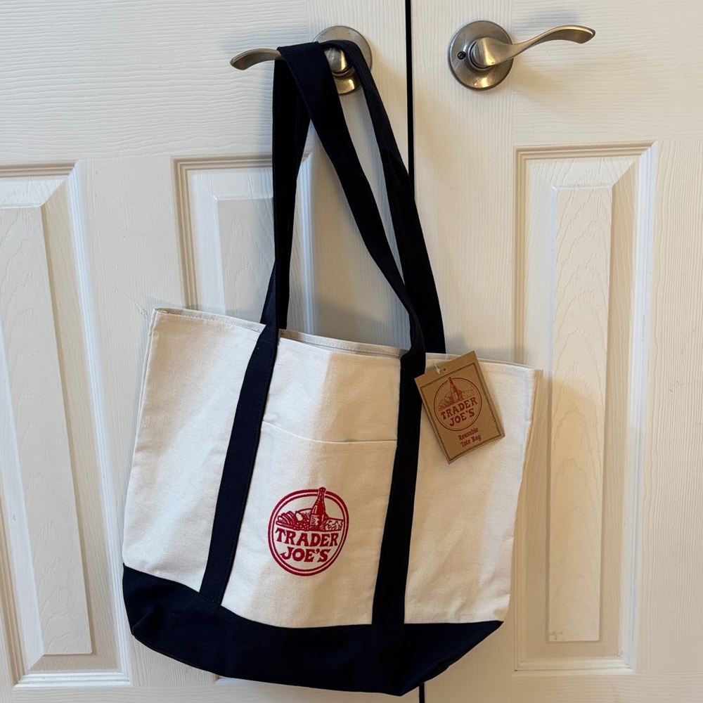 Trader Joe's Cream and Black Tote Bag